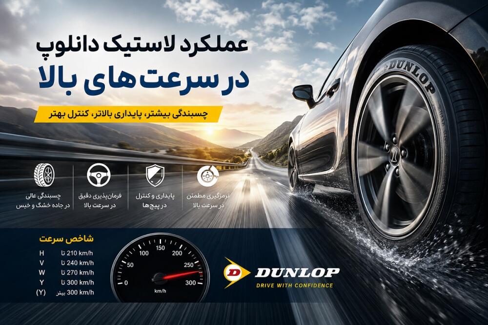 عملکرد لاستیک دانلوپ در سرعت بالا | بررسی چسبندگی و پایداری