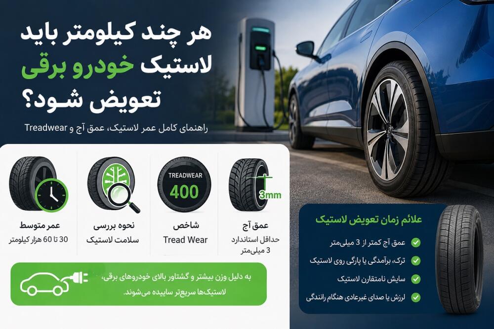 هر چند کیلومتر باید لاستیک خودرو برقی تعویض شود؟ | عمر لاستیک، عمق آج و Treadwear