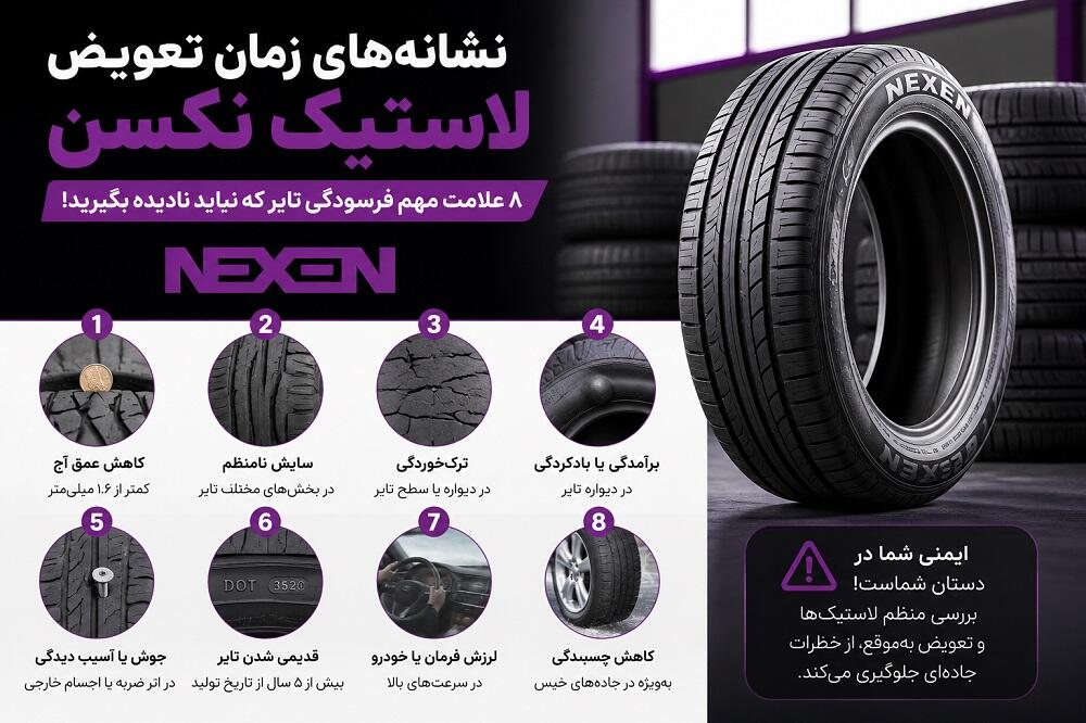 نشانه‌های زمان تعویض لاستیک نکسن | 8 علامت مهم فرسودگی تایر