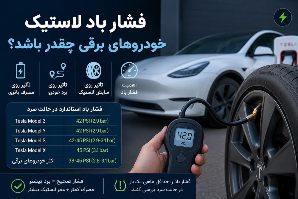 فشار باد لاستیک خودروهای برقی چقدر باید باشد؟ | راهنمای EV و باد لاستیک تسلا