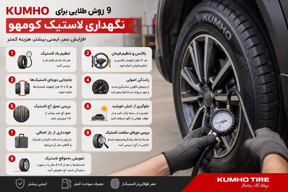 نگهداری لاستیک کومهو | 9 روش افزایش عمر و جلوگیری از فرسودگی